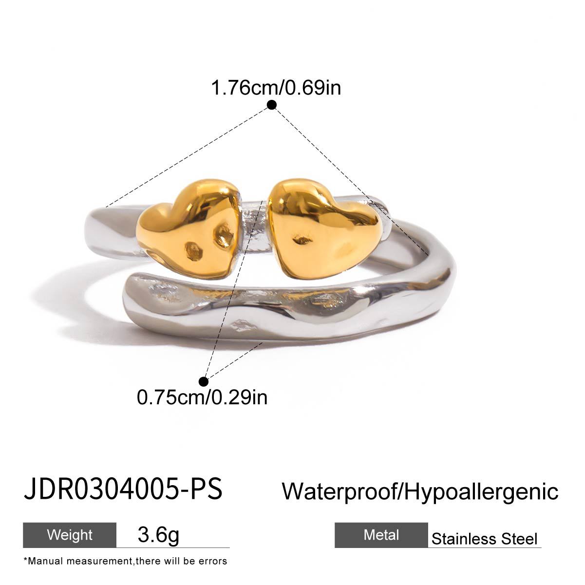 Stainless Steel Heart-Shaped Gold And Silver Two-Tone Ring A Romantic Color-Blocked Gift For Him Or Her