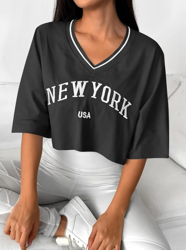 Letter printed Cropped Base layer Top For Women Gray - Shop at LoveMi