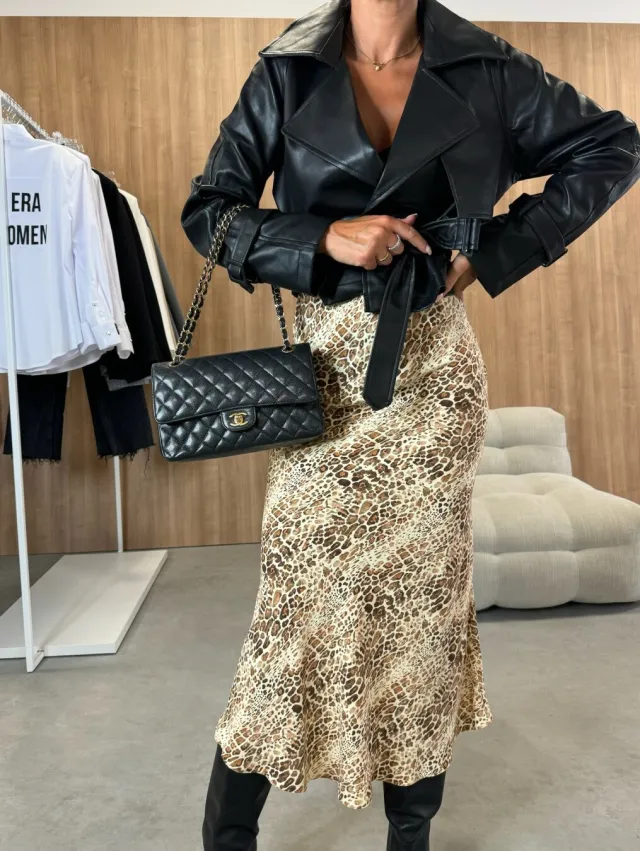 High Waist Slimming Women's Printed Wear Skirt Apricot Leopard Print - Shop at LoveMi