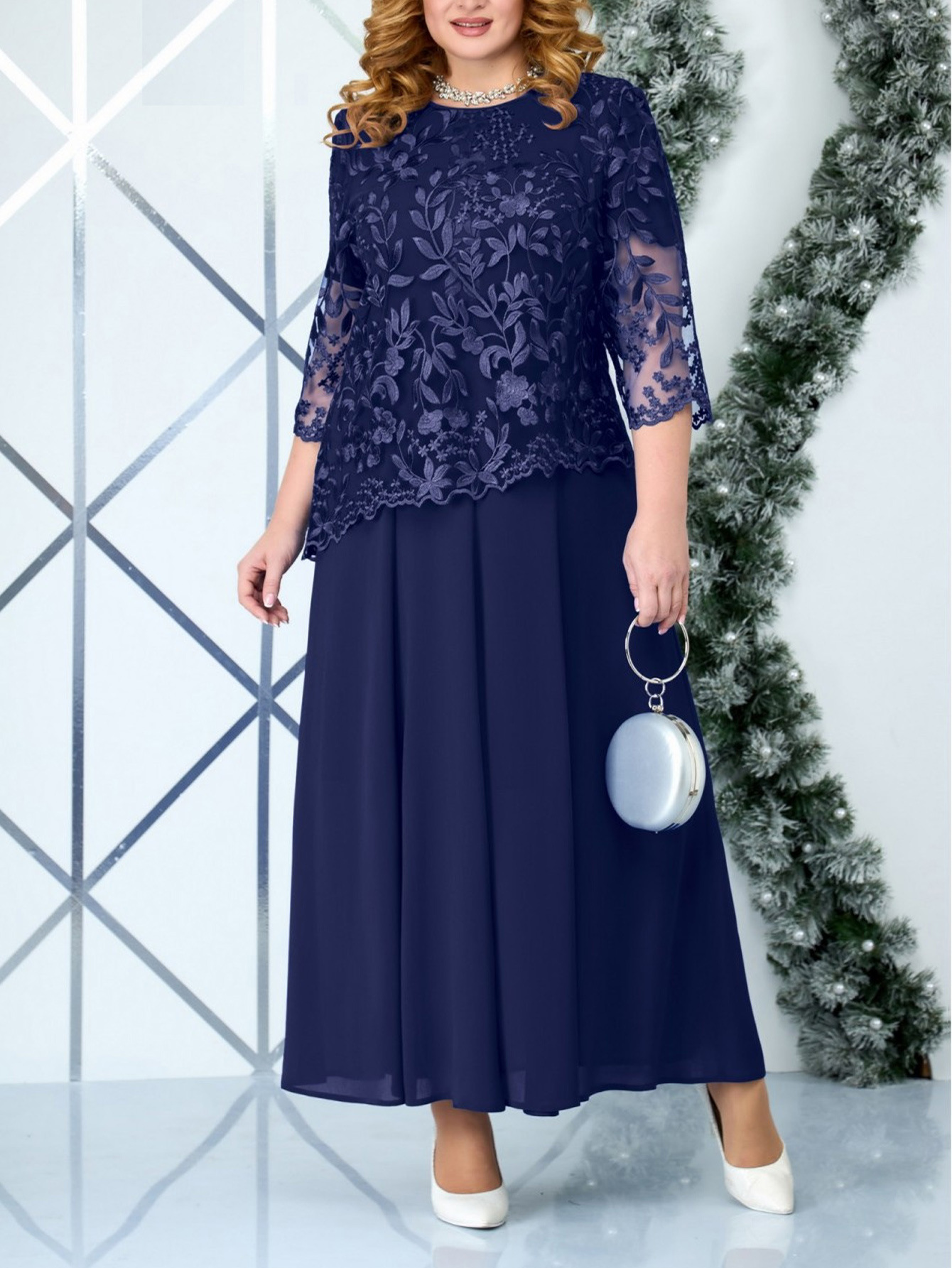 Women's Water Soluble An Embroidered Skirt European And American Style Lace Chiffon Dark Blue - Shop at LoveMi