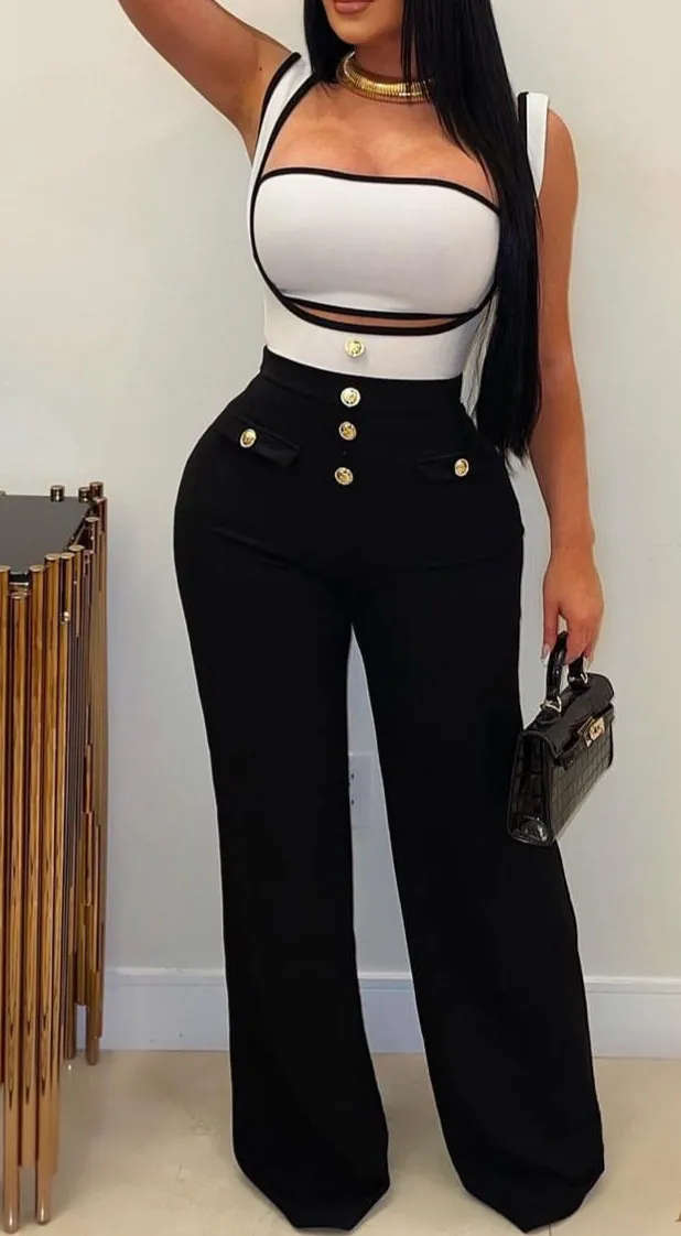 Women's Contrast Color Binding Tube Top Suit Black - Shop at LoveMi