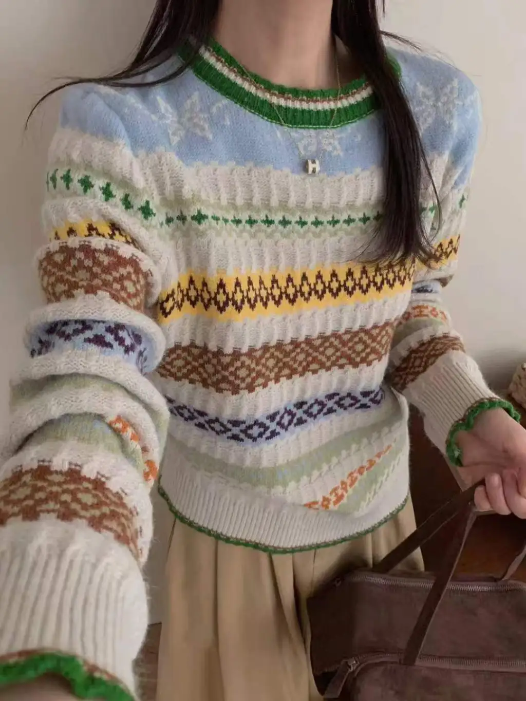 Women's Korean-style High-end Loose Jacquard Knitted Sweater - Long Sleeve Picture Color