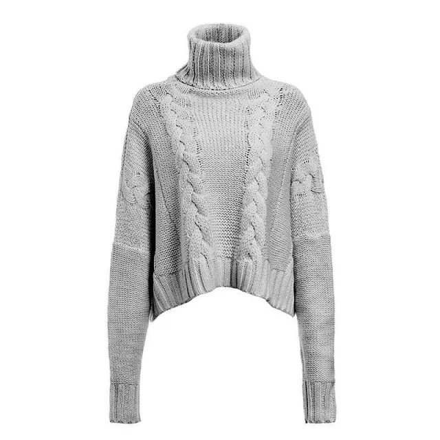 Winter New European And American Sweater Cable knit Turtleneck Short Sweater Gray - Shop at LoveMi