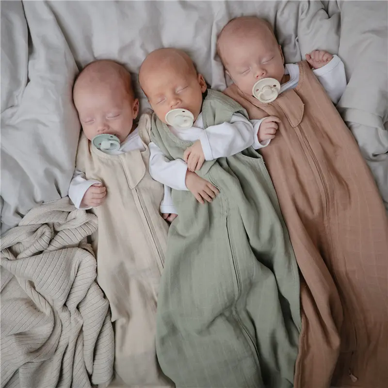 Baby Sleeping Bag Cotton Linen Solid Color