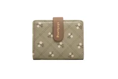 Women's Soft Printed Buckle Folding Small Wallet Multiple Card Slots Integrated Card Holder - Green - View 1