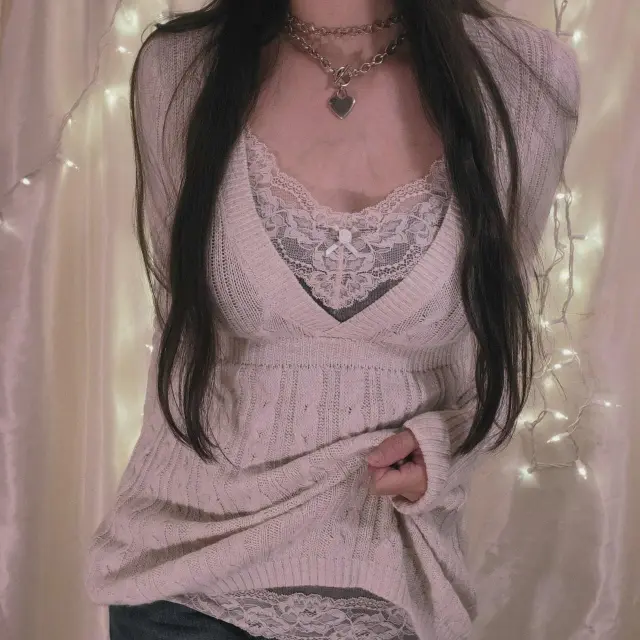 European And American Deep Collar Long Sleeve Top Sexy Acrylic Sweater Purple - Shop at LoveMi