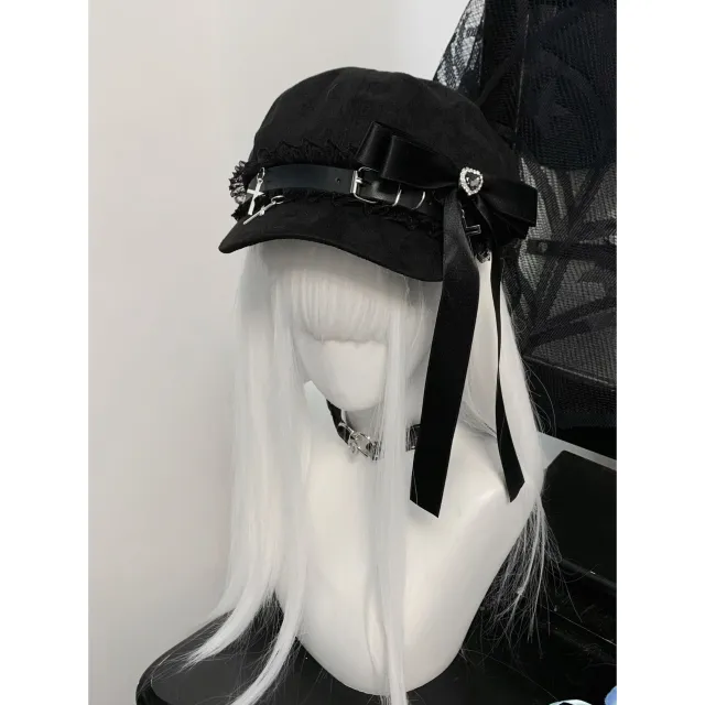 Women's Fashion Personality Love Heart Bow Tie Beret Black - Shop at LoveMi