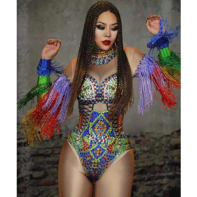 Rhinestone Tassel Tight Jumpsuit Bar Nightclub Performance Wear Color - Shop at LoveMi