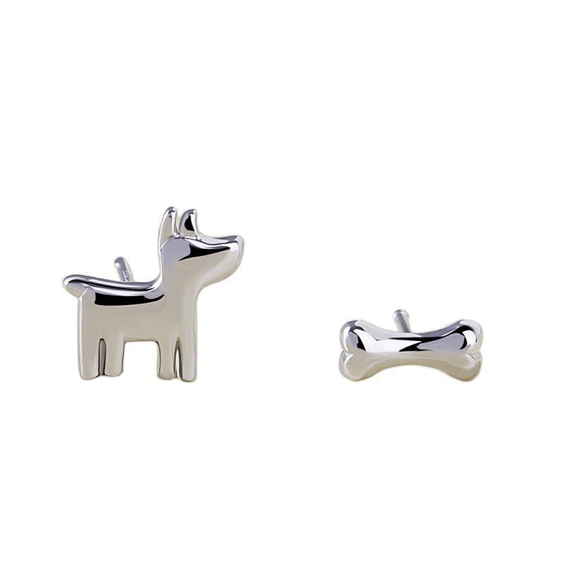 Asymmetrical Puppy Bone Stud Earrings Niche Versatile Ear Jewelry Perfect For Students