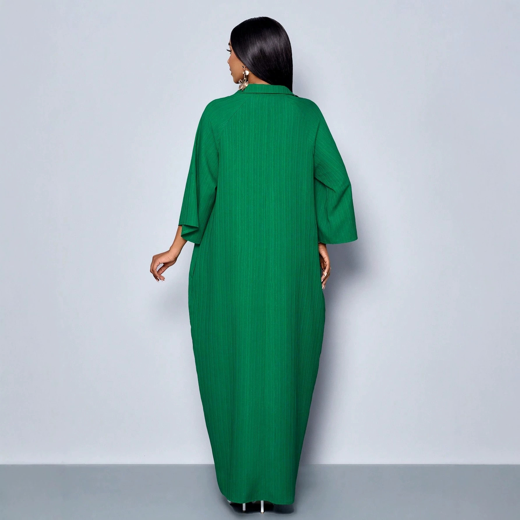 Womens Solid-Color Draped Textured V-Neck Dress