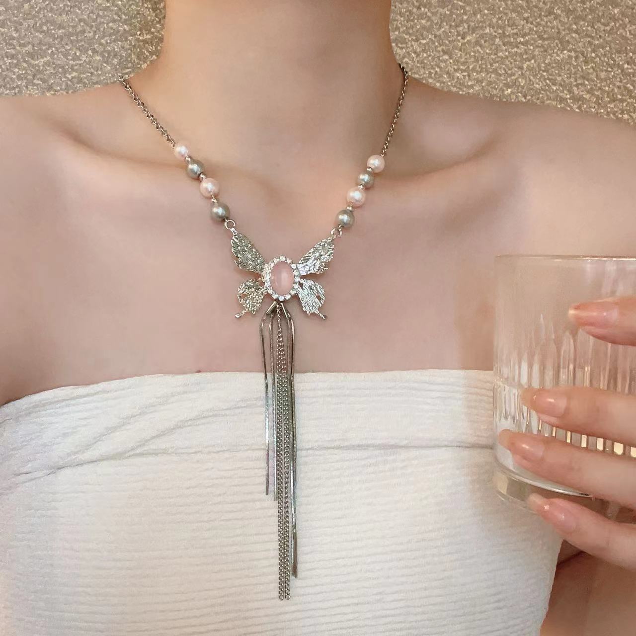 Butterfly Tassel Beaded Necklace Special-interest Design