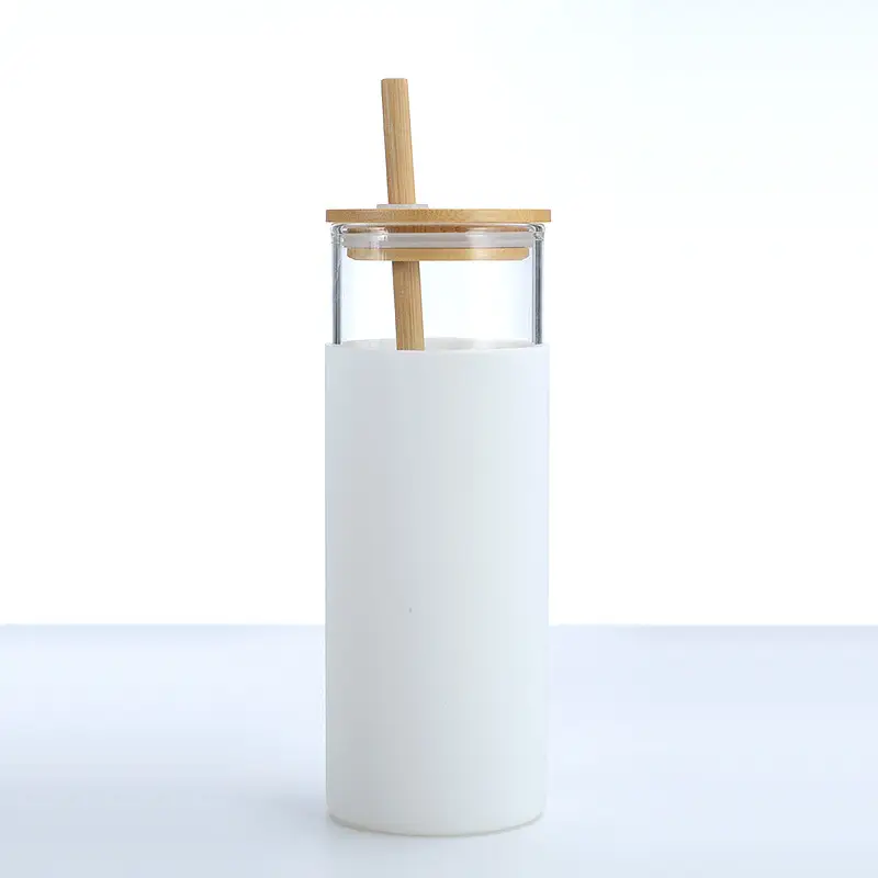 Bamboo Cover High Temperature Resistant Borosilicate Cup With Straw