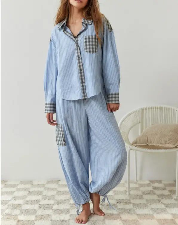 Autumn Women's Clothing Casual Homewear Plaid Shirt Outfit