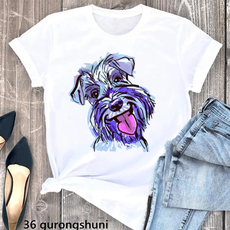 Summer Women's Clothing Schnauzer Dog Women's Printed Wear Clothes T-shirt Women - H2064-L