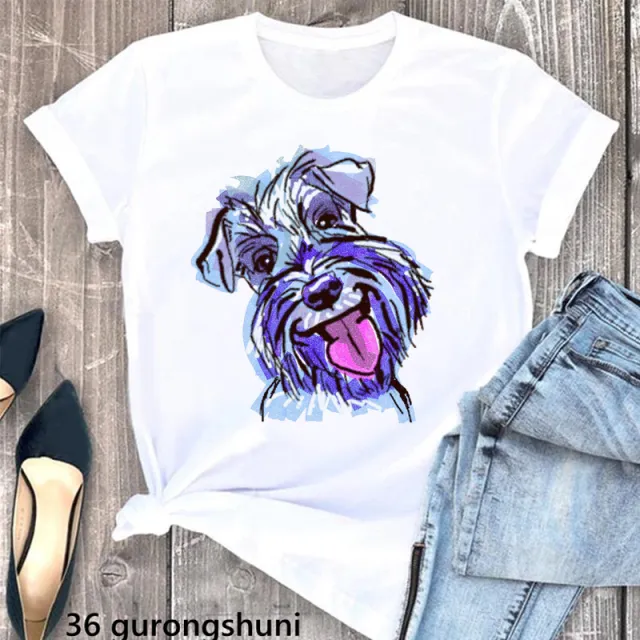 Summer Women's Clothing Schnauzer Dog Women's Printed Wear Clothes T shirt Women H2064 L - Shop at LoveMi