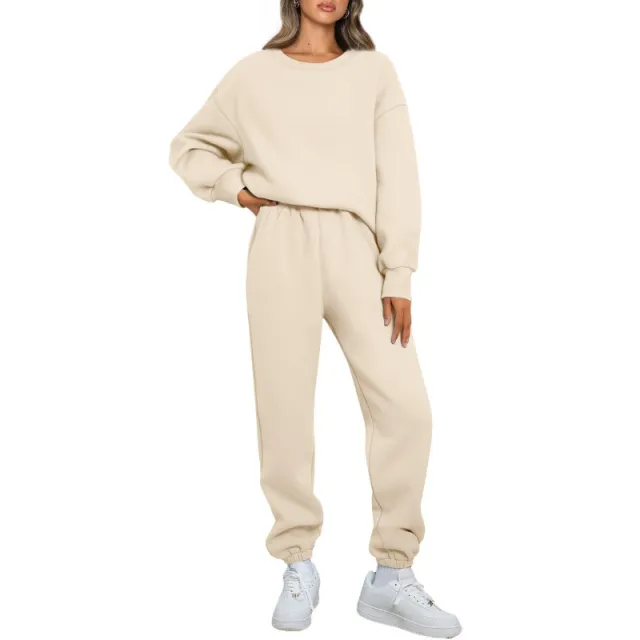 Winter Solid color Fashionable Crew neck Pullover With Fleece Lining Apricot - Shop at LoveMi