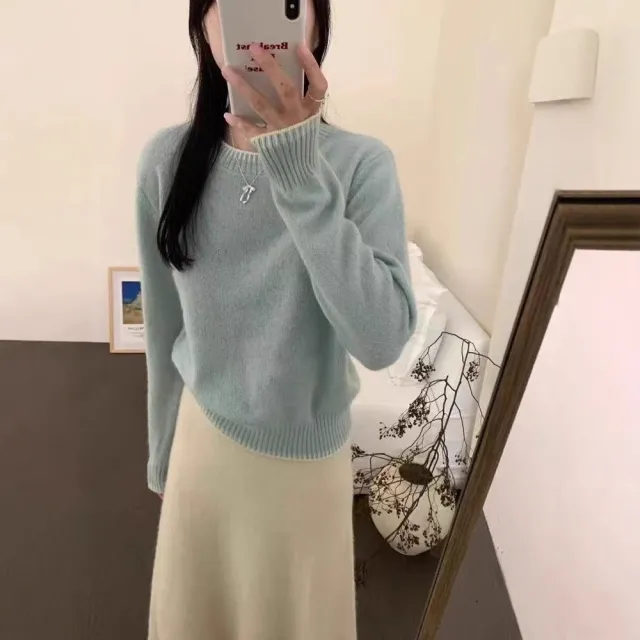 European And American Women's New Crew neck Sweaters Light Blue - Shop at LoveMi