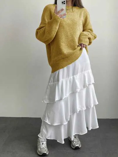 Loose All matching Lazy Style Solid Color Trendy Top Yellow - Shop at LoveMi