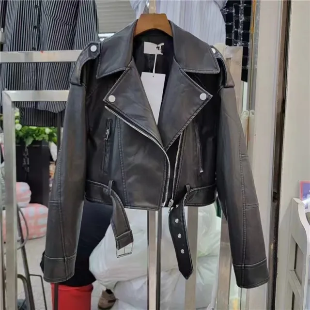 Style Retro Coat Women's Short Spring And Autumn New Casual Pop Motorcycle PU Leather Jacket Black - Shop at LoveMi