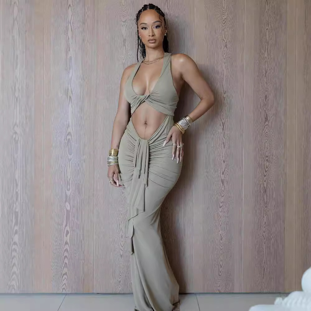 Womens Stylish Sexy Sheer Halterneck Dress