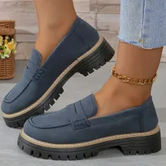 Fashion Flat Shoes Casual Matte British Style Women's Shoes - Blue - View 1
