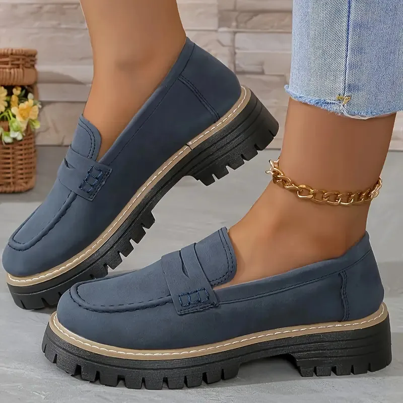 Fashion Flat Shoes Casual Matte British Style Women's Shoes - Blue