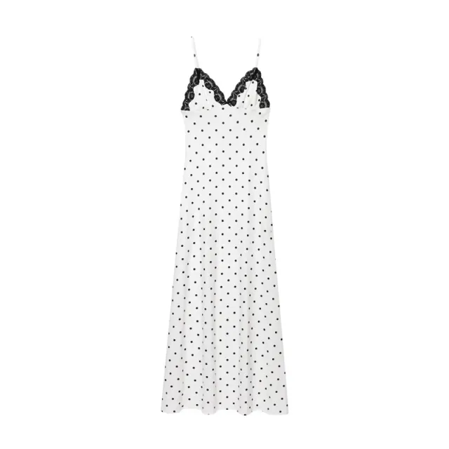 Polka Dot Elegant Slim Fit V neck Strap Long Dress - Shop at LoveMi