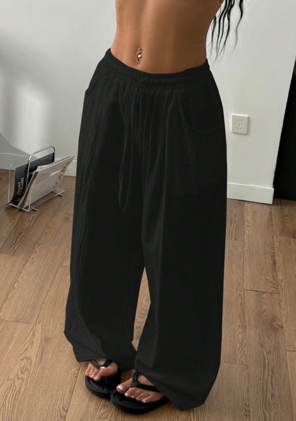 Laid-back Style High-Waist Casual All-Match Flowy Drawstring Wide-Leg Pants For... 6