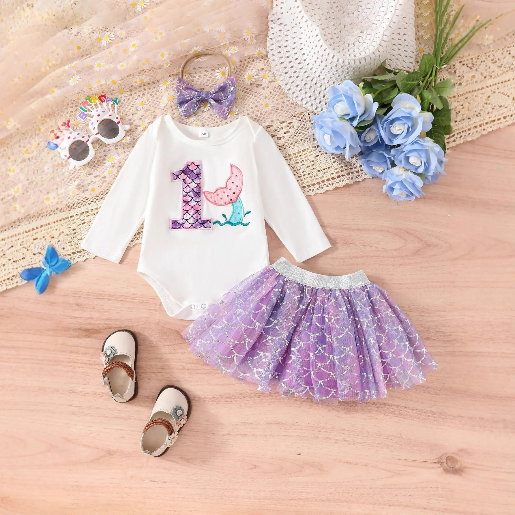 Purple Tutu Dress And Bow Hair Accessory