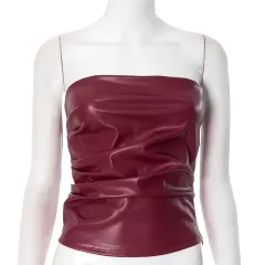 Women's Fashion Clothing Tank-top Leather - Tan - View 1