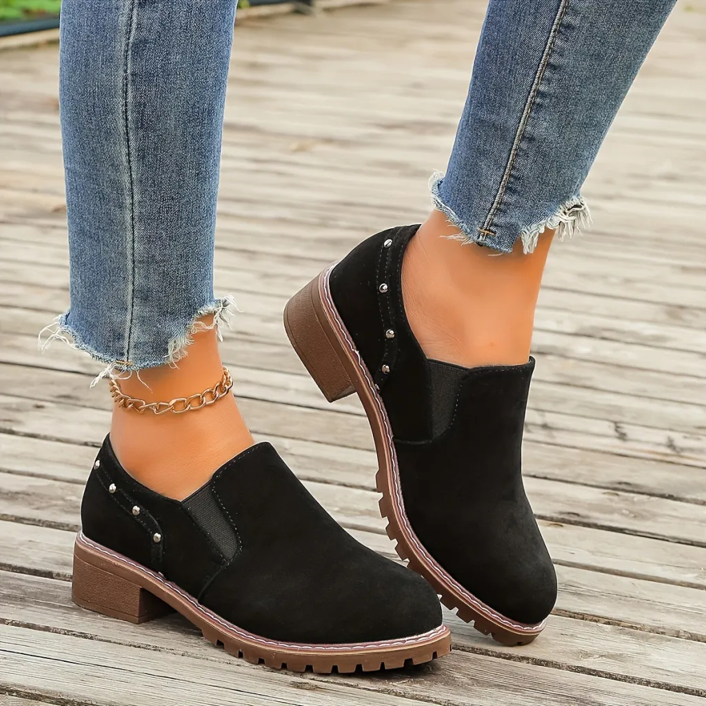 Plus Size All-match Casual Thick Heel Ankle Boots - Black