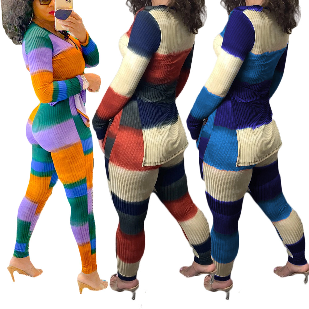 Sunken Stripe Digital Printing Suit Casual Two-piece Suit