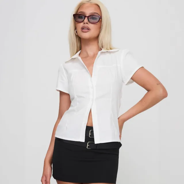 Women's Lace Casual Short sleeved Button Shirt White - Shop at LoveMi