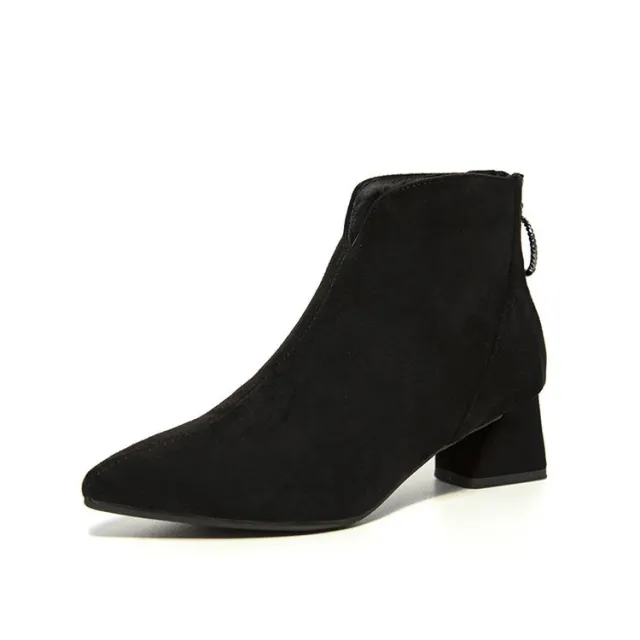 Women's Chunky heeled Pointed toe Short Martin Boots Black - Shop at LoveMi