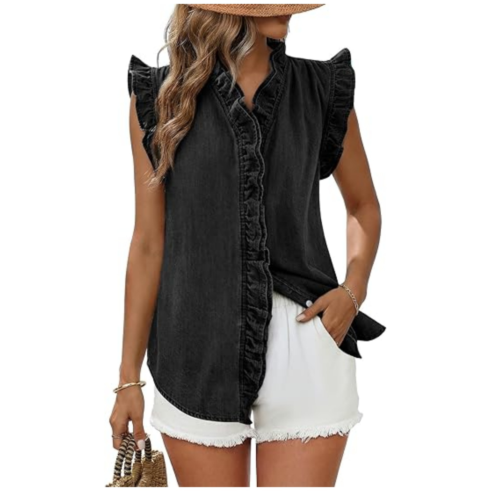 Womens Summer Casual Washed Denim Vest Top