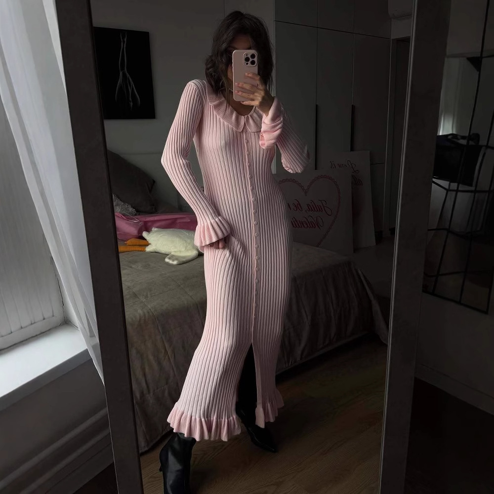 French Style Temperament Dress Women's Sweet Ruffled Long Sleeve