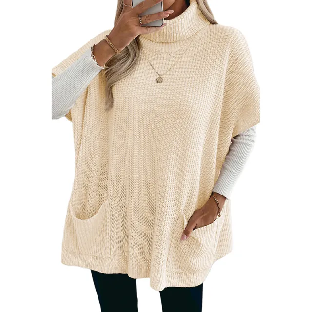 Solid Color Women's Long Sleeveless High neck Sweater Beige - Shop at LoveMi