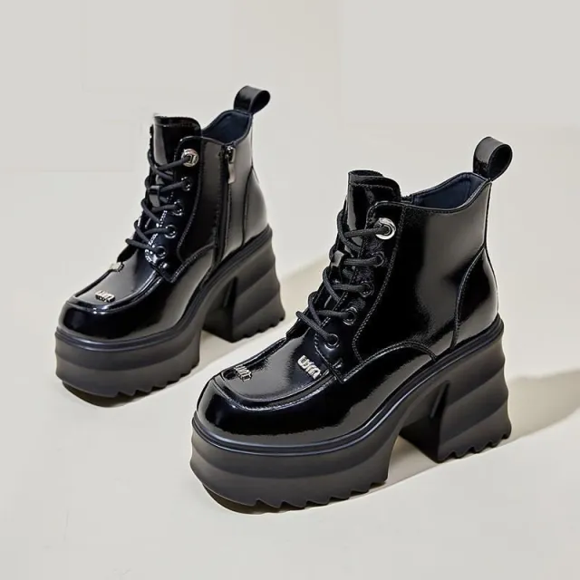 Martin Boots High Heel Plus Velvet Ankle Boots Thick Bottom Chunky Heel Female Boots Black - Shop at LoveMi