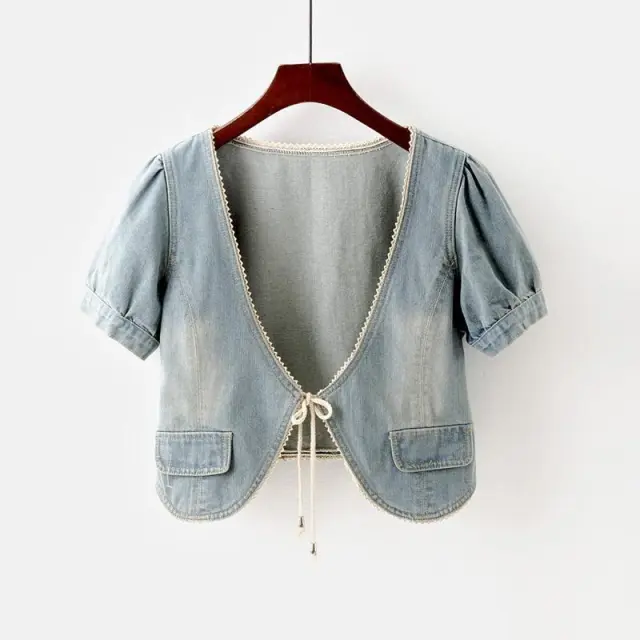 Denim Coat Short All matching Slim Fit Slimming Short Sleeve Shawl Blue - Shop at LoveMi