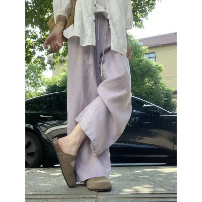 Womens New Purple Slimming Large-size Thin Straight-leg Pants