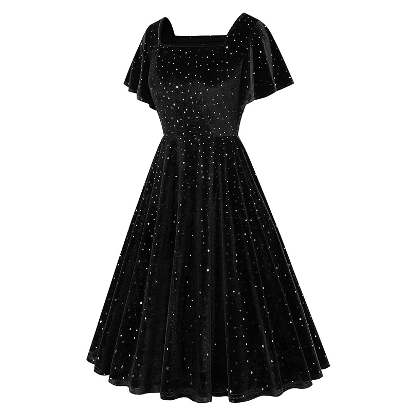 Title 16, Floating Sleeve Gilding Velvet Retro Dress