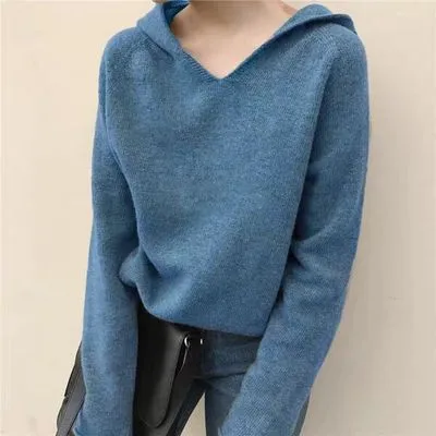 Autumn New Women's Loose Long Sleeve Solid Color Hoodie Jacket Blue - Shop at LoveMi