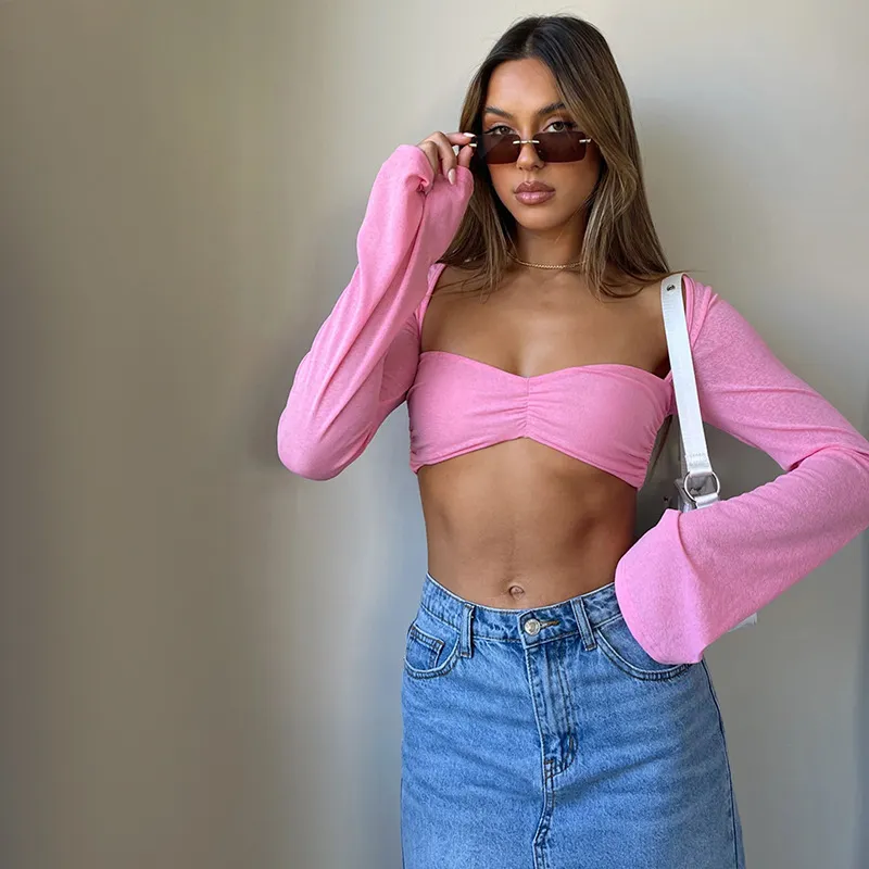 Fashion Sexy Solid Color T-shirt - Pink