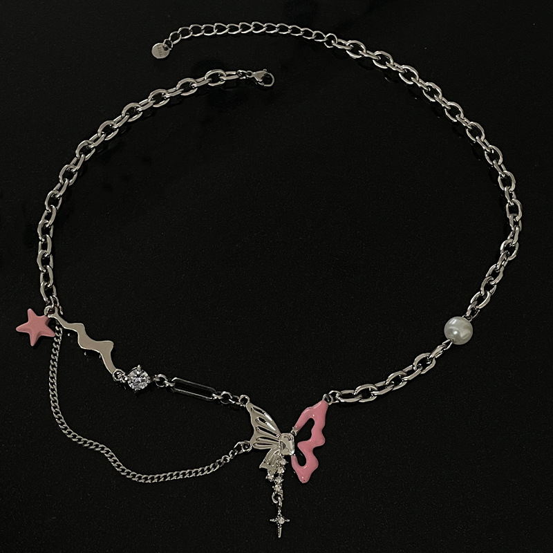 Stitching Stars Butterfly Pearl Necklace