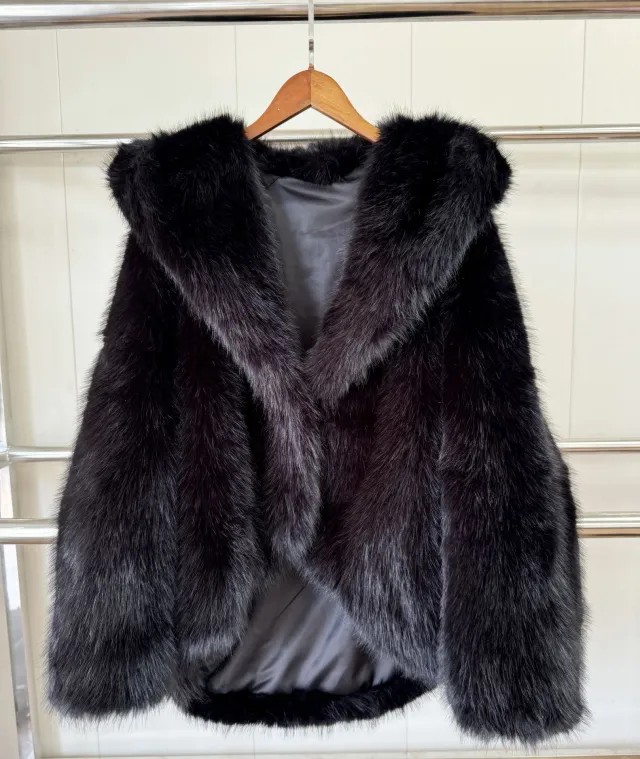 Women's Green Fur Faux Fox Fur Hooded Coat Black - Shop at LoveMi