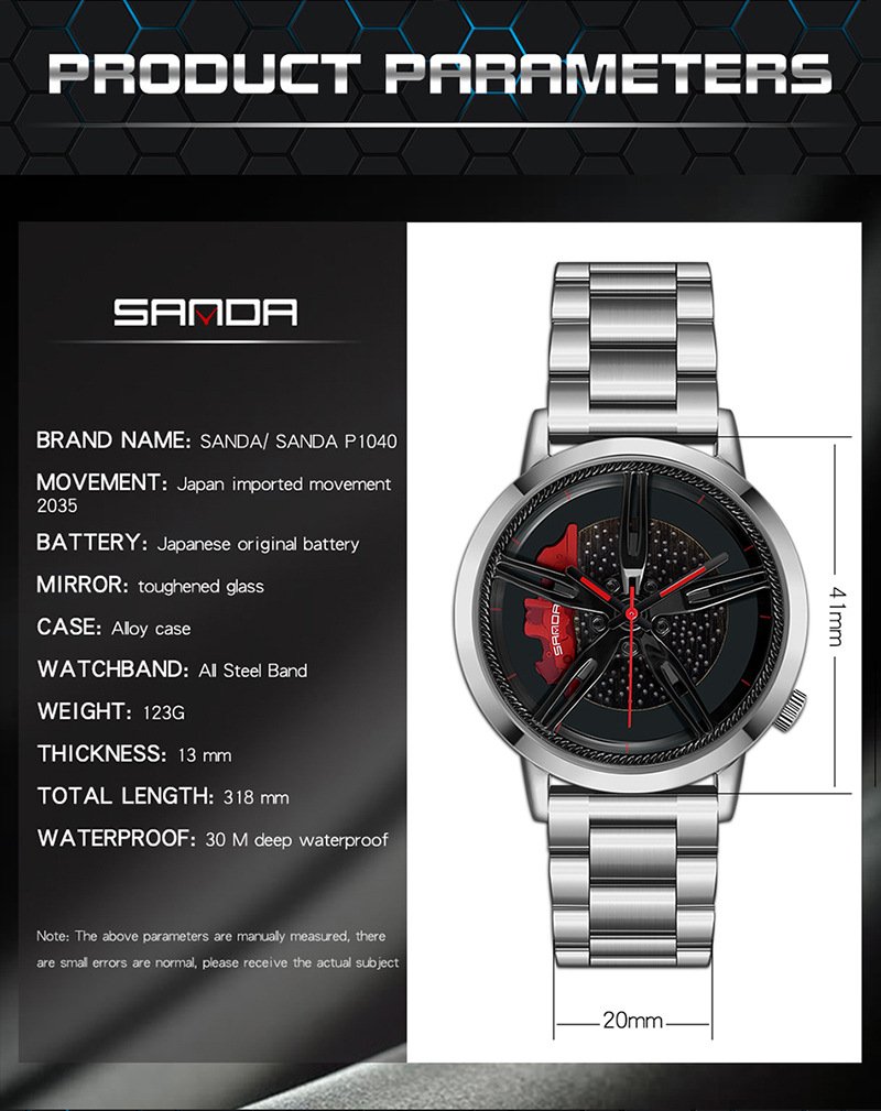 Sanda 1040 Gyro Wheel Watch for Men