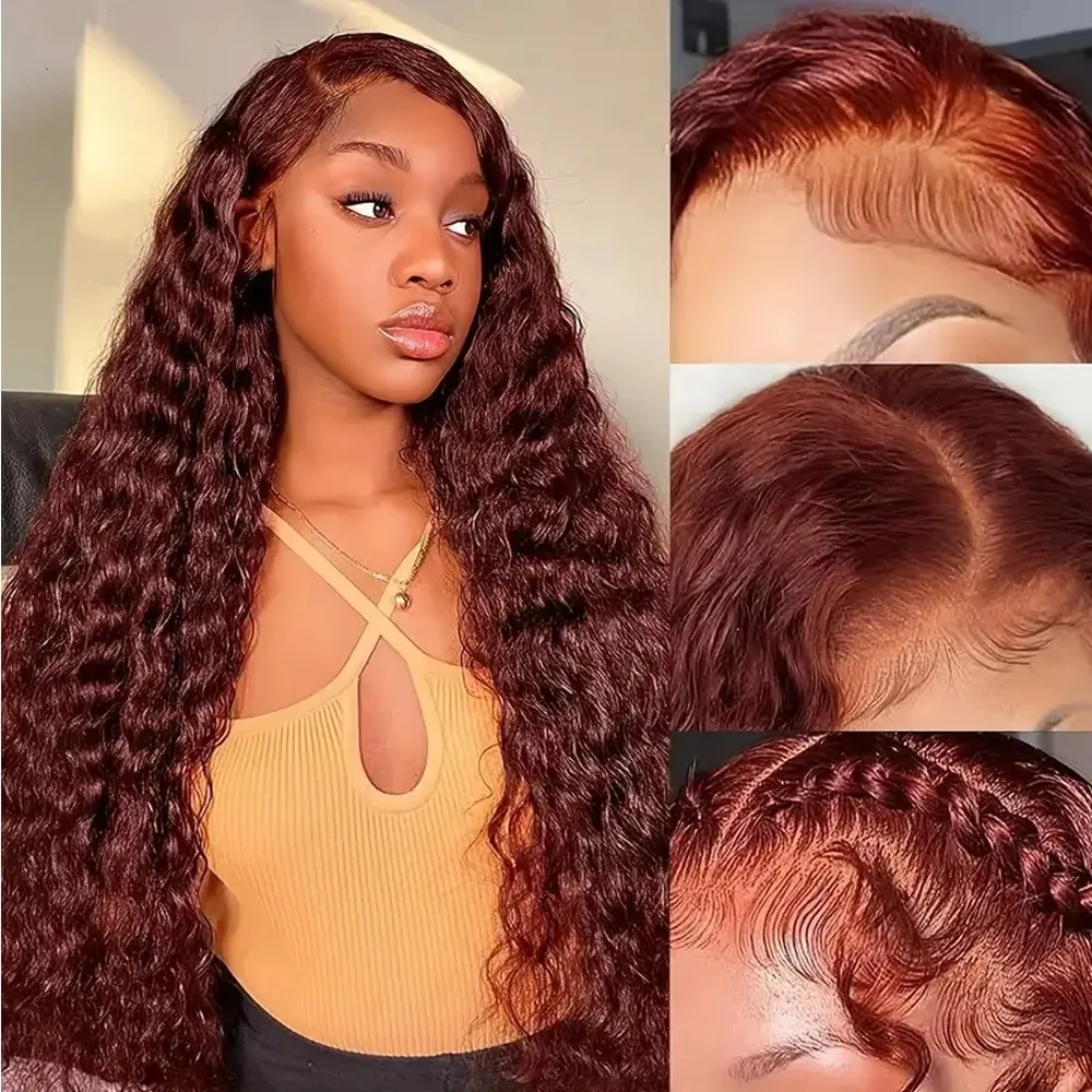 Reddish Brown Water Wave HD Lace Front Wig Human