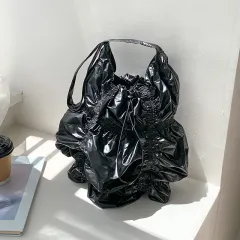 Special-interest Design Pleated Large Capacity Shoulder Bag - Black - View 1