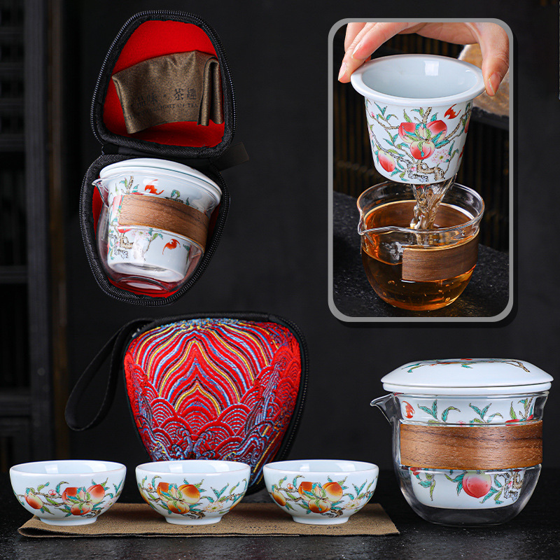 Camping Travel Tea Set One Pot Fills Three Cups Suit