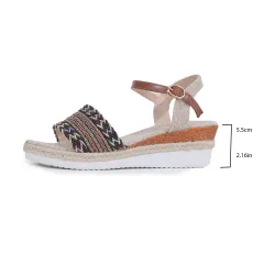 Ethnic Style One Strap Sandals Platform Wedge Buckle Plus Size - 6 Colors-42 - View 1